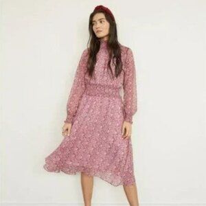 NWT O.P.T On The Run Floral Long Sleeve Smocked Midi Dress Pink & Yellow XS